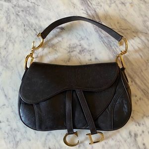Christian Dior Brown Ostrich Leather Saddle Bag
